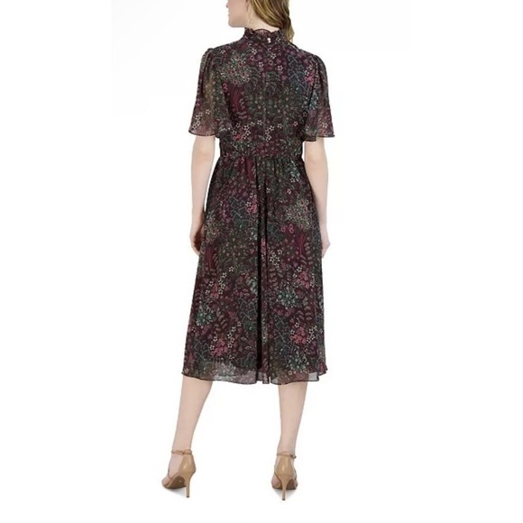 Julia Jordan Dark Floral Dress 4 Flutter Sleeve A-Line Romantic Cottagecore Midi - Picture 5 of 16